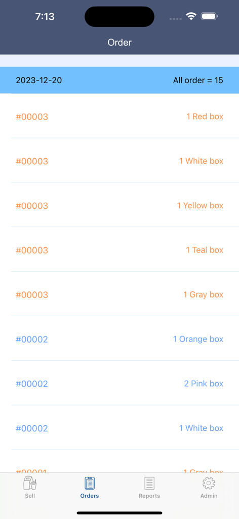 Lista de pedidos de clientes e itens no aplicativo de ponto de venda EasyForSale