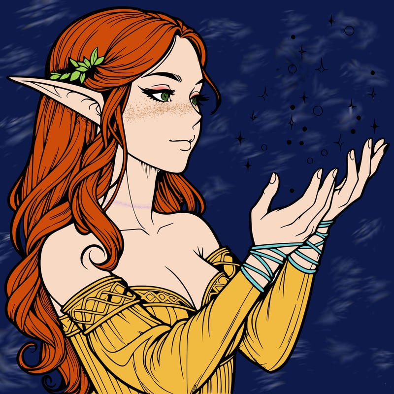 realistic elf girl doing magic