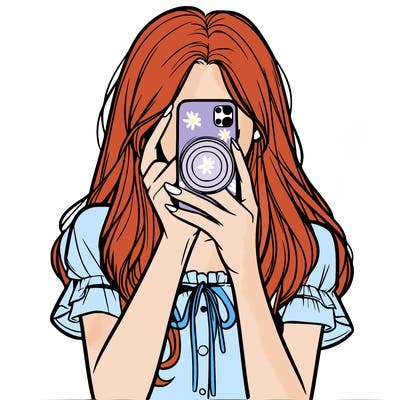 a realistic girl holding her phone taking pictures