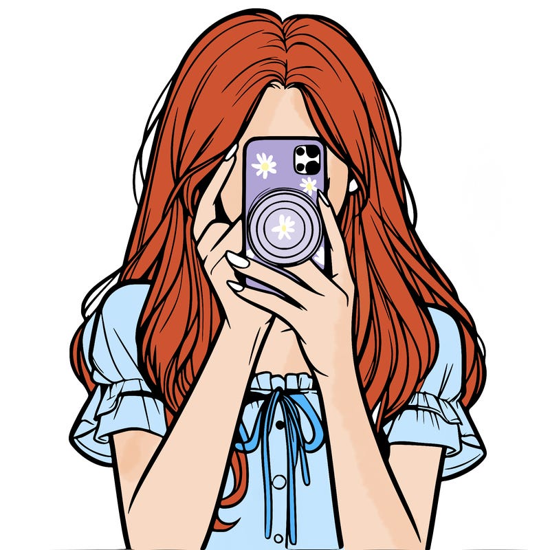 a realistic girl holding her phone taking pictures