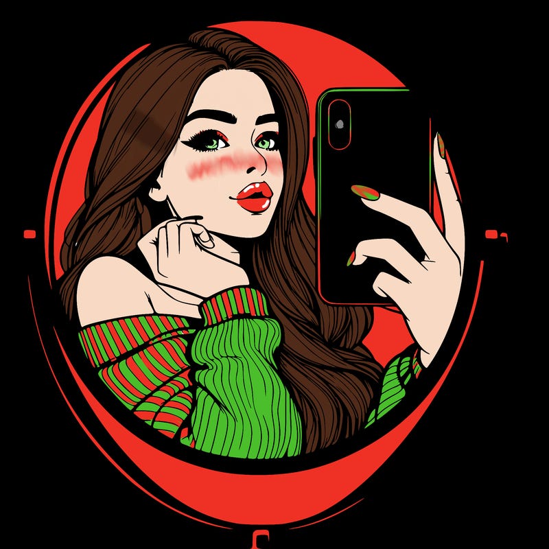 realistic girl taking mirror selfie beautiful