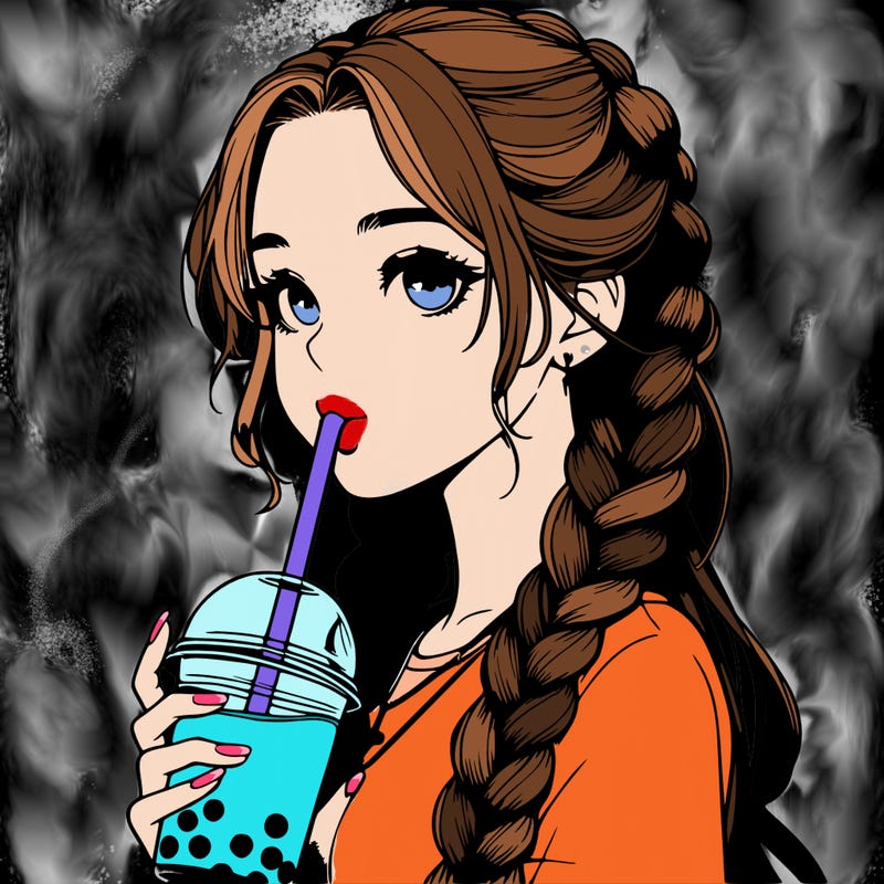 realistic girl with braided hair drinking boba