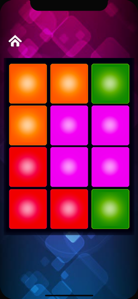 Drum Pads Electro Drum Machine - Uma grade colorida de doze pads brilhantes para finger drumming e produção de música eletrônica