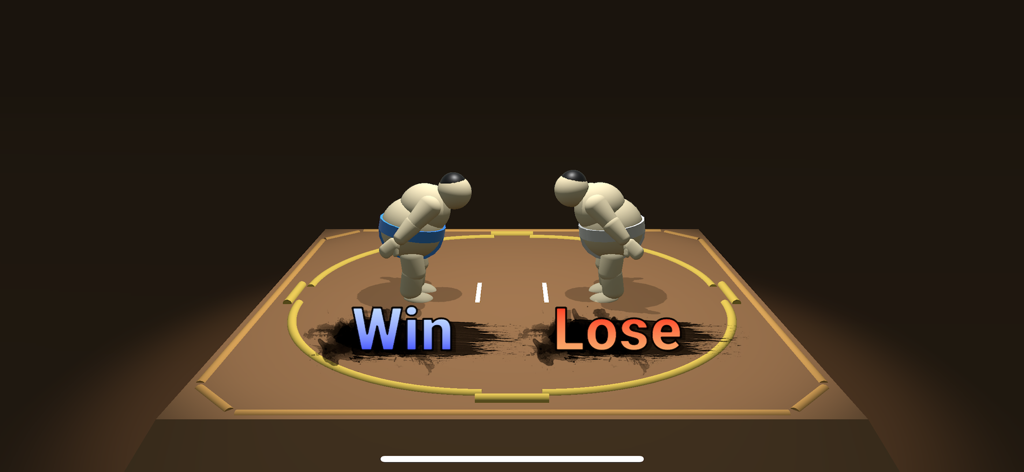 Sumo Wrestling Challenge - Two sumo wrestlers bowing on a dohyo after a match showing win and lose results