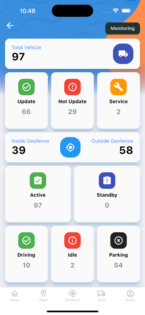 TMS Easygo - TMS Easygo app dashboard displaying real time fleet monitoring metrics and vehicle status updates