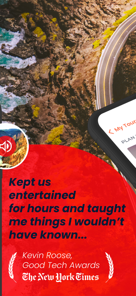 GuideAlong | GPS Audio Tours - GuideAlong app review from The New York Times over a scenic coastal highway