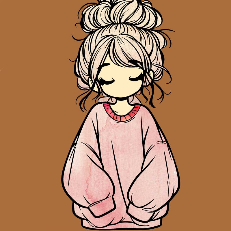 girl with baggy sweatshirt and messy bun