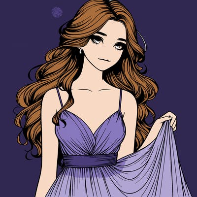 realistic girl in flowy silky prom dress