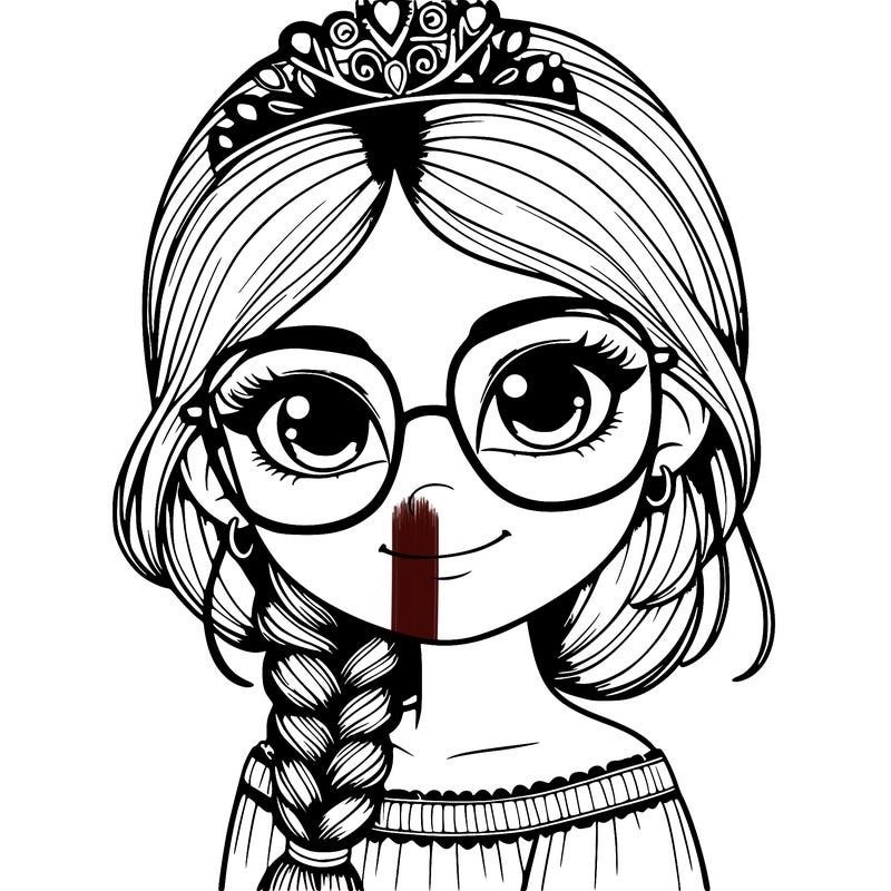 a girl with one braid and glasses who is a princess realistic