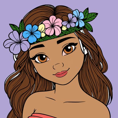 a realistic hawaiian girl with a head band of flowers on her head