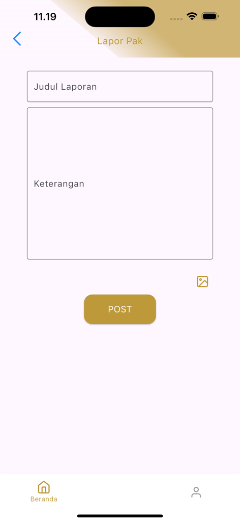 GWKu app screen for submitting reports with title and description fields