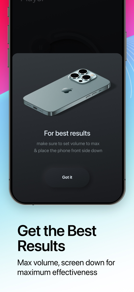 Water Eject - Water Eject app interface showing instructions to set phone volume to max and place it face down for best results.