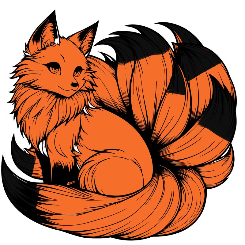 realistic detailed 9 tailed anime fox