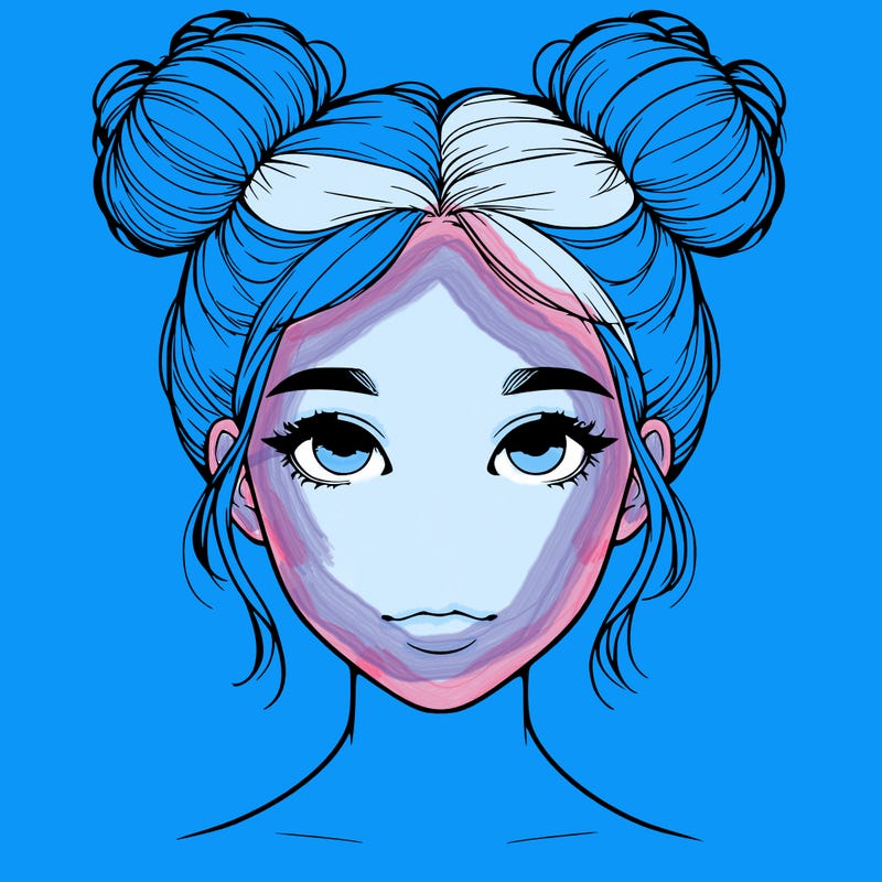 realistic girl with two buns on top of her head