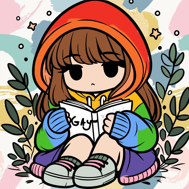 girl in oversized hoodie reading a book