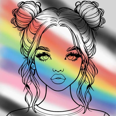 realistic girl with two buns in hair and lips