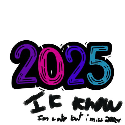 one line scrawled numbers sketch design “2025”