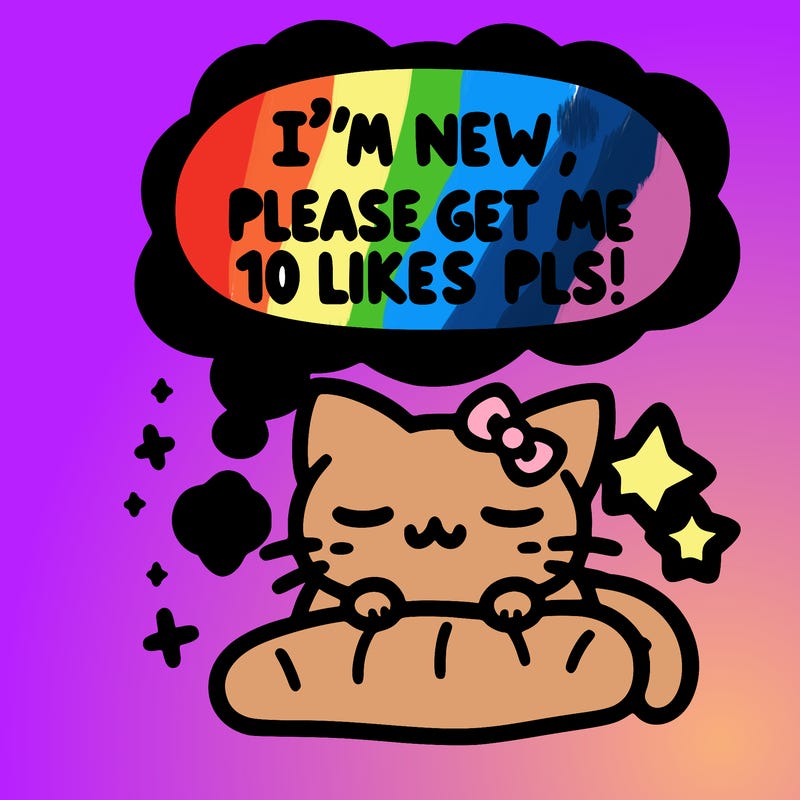 kitty taking a nap dream talking and saying "i'm new, please get me at least 10 likes pls!!"