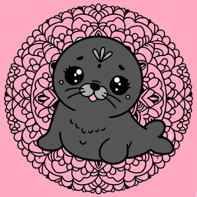a cute baby seal mandala