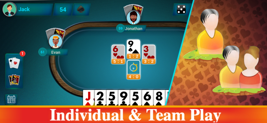 Callbreak Multiplayer Crd Game - Callbreak Multiplayer card game interface showing individual and team play modes