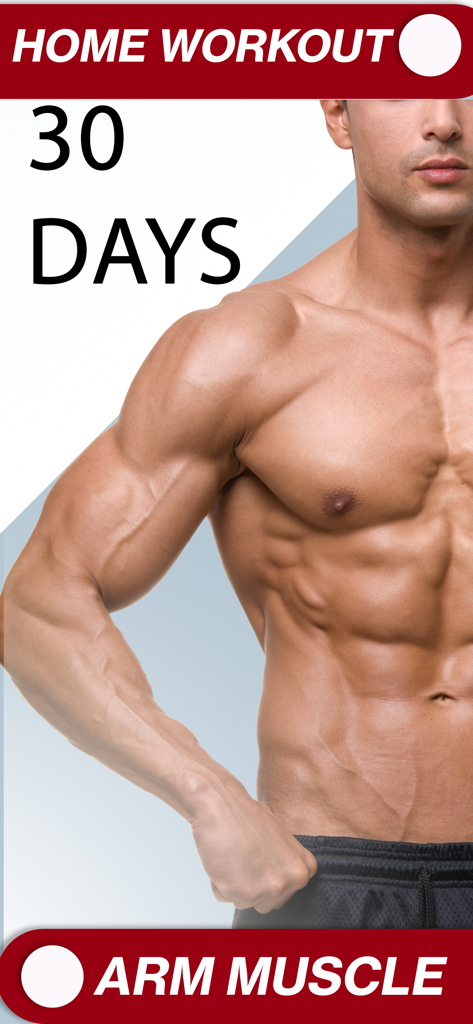 Arm Workouts for Men - Muscular man displaying arm muscles for a 30 day home workout challenge