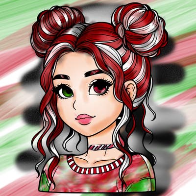 realistic girl with two buns in her hair