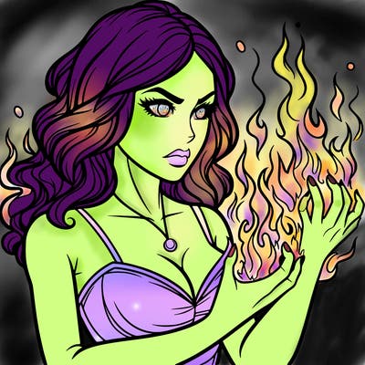 a realistic woman having the power of fire