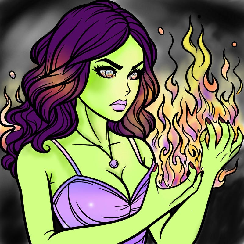 a realistic woman having the power of fire