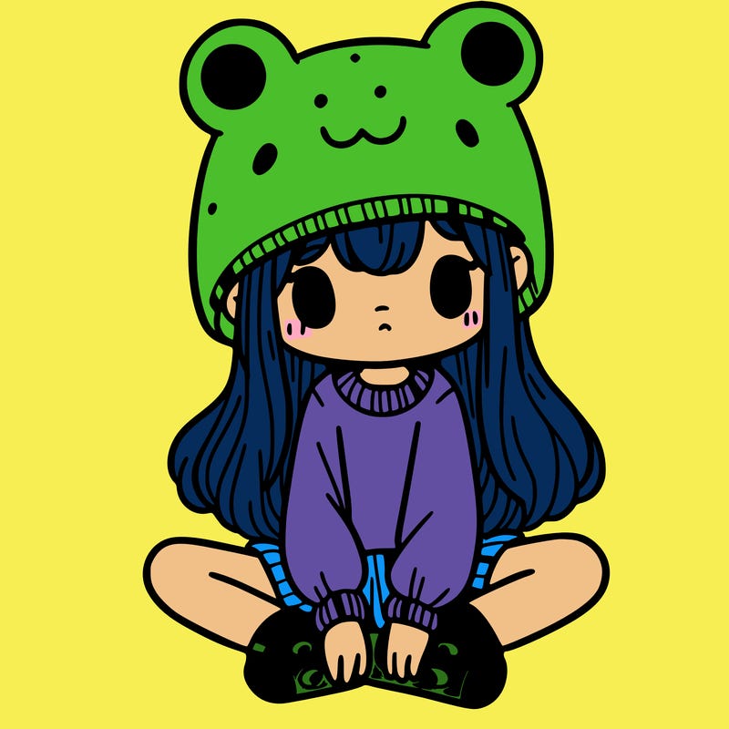 a girl wearing a frog hat and some frog socks