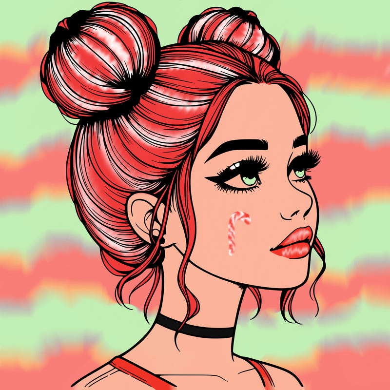realistic girl with buns on the top of her head