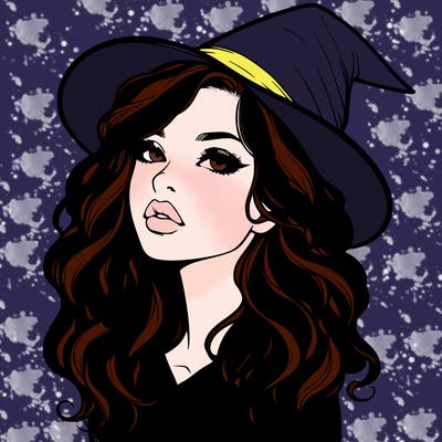 realistic witch girl with wavy hair and lips