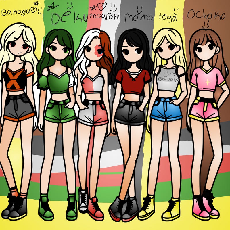 a group of girls wearing crop tops and shorts