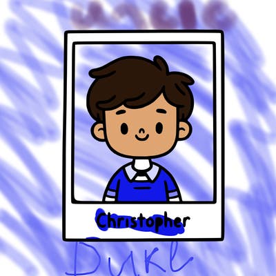 a polaroid picture of a boy with the name christopher written