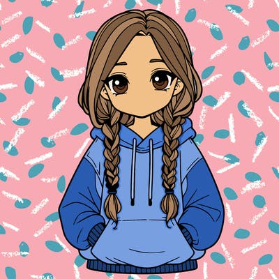 a realistic girl with a oversized hoodie and she has braids