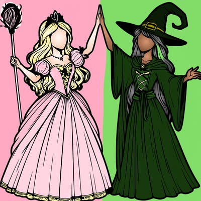detailed realistic split of a princess and a witch