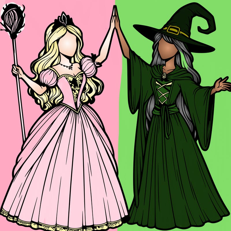 detailed realistic split of a princess and a witch