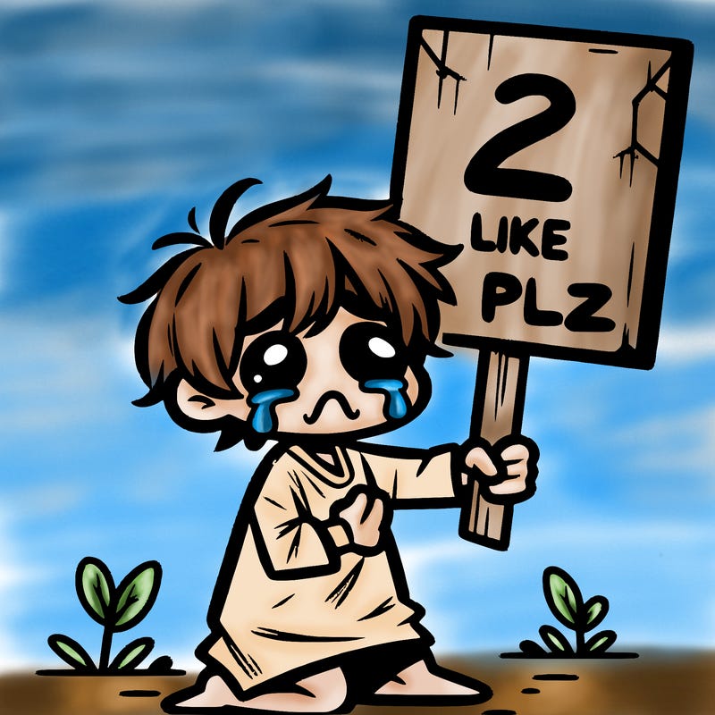 small poor toddler crying with sign that says 2 like plz