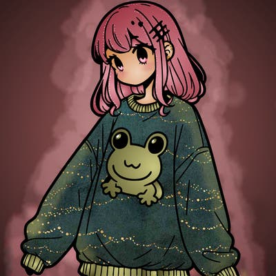 girl wearing frogging sweatshirt