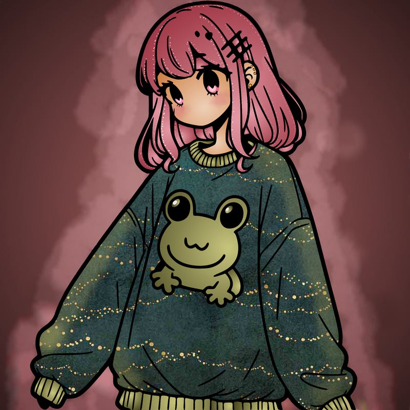 girl wearing frogging sweatshirt