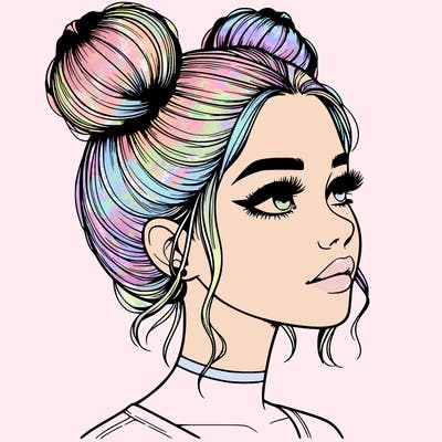 realistic girl with buns on the top of her head