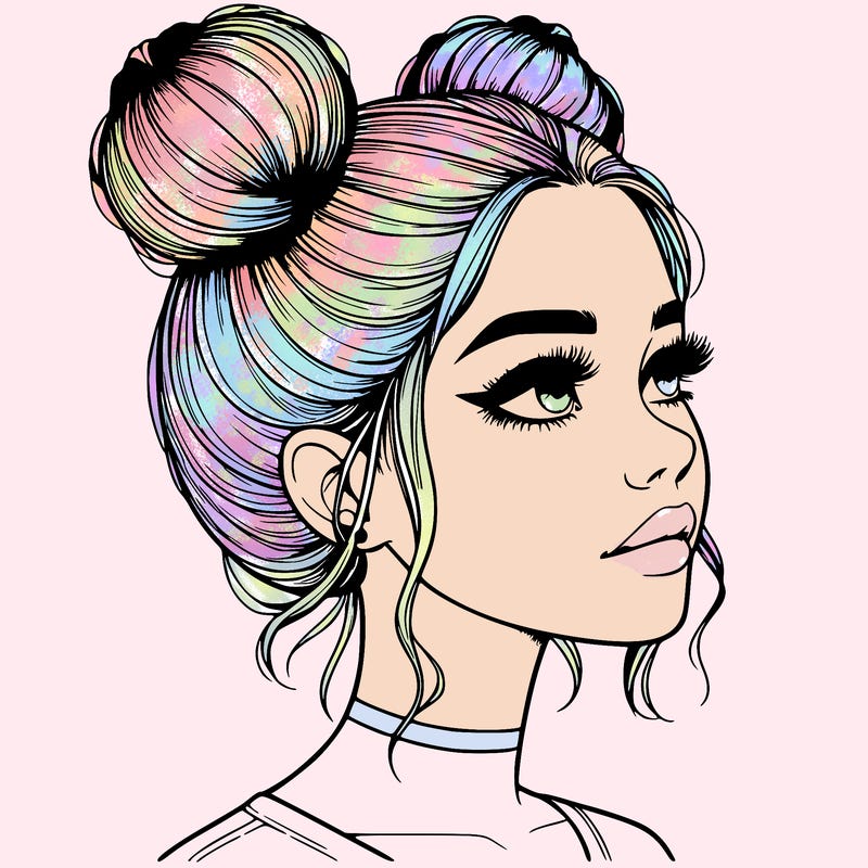 realistic girl with buns on the top of her head