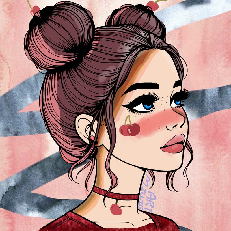 realistic girl with buns on the top of her head