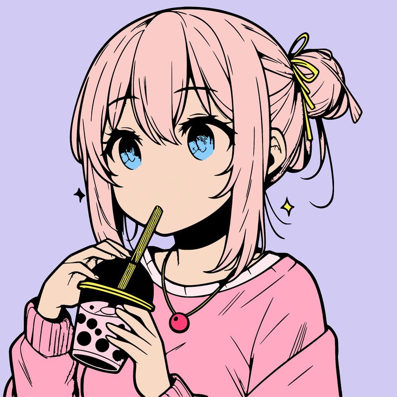 manga character drinking boba