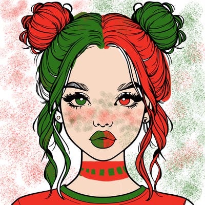 realistic girl with two buns in hair and lips