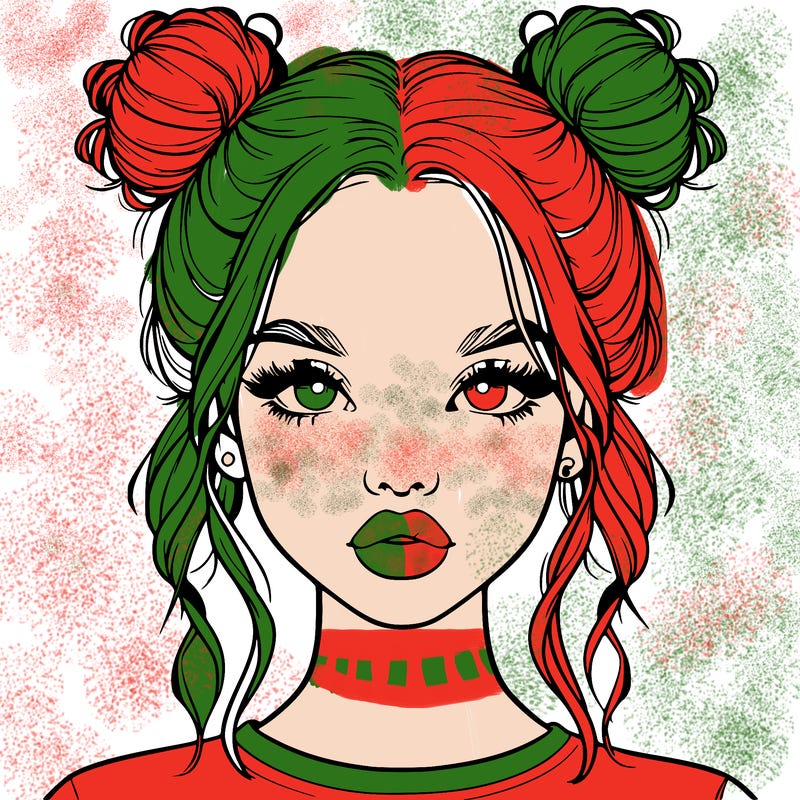 realistic girl with two buns in hair and lips