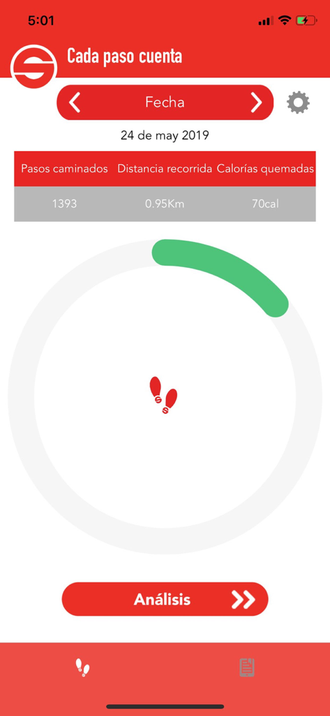 Mi Suburbano - Mi Suburbano app screen displaying steps walked, distance traveled, and calories burned for commuters
