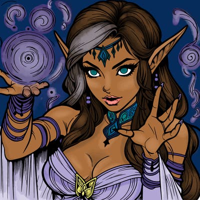 realistic scary beautiful elf sorceress casting spell