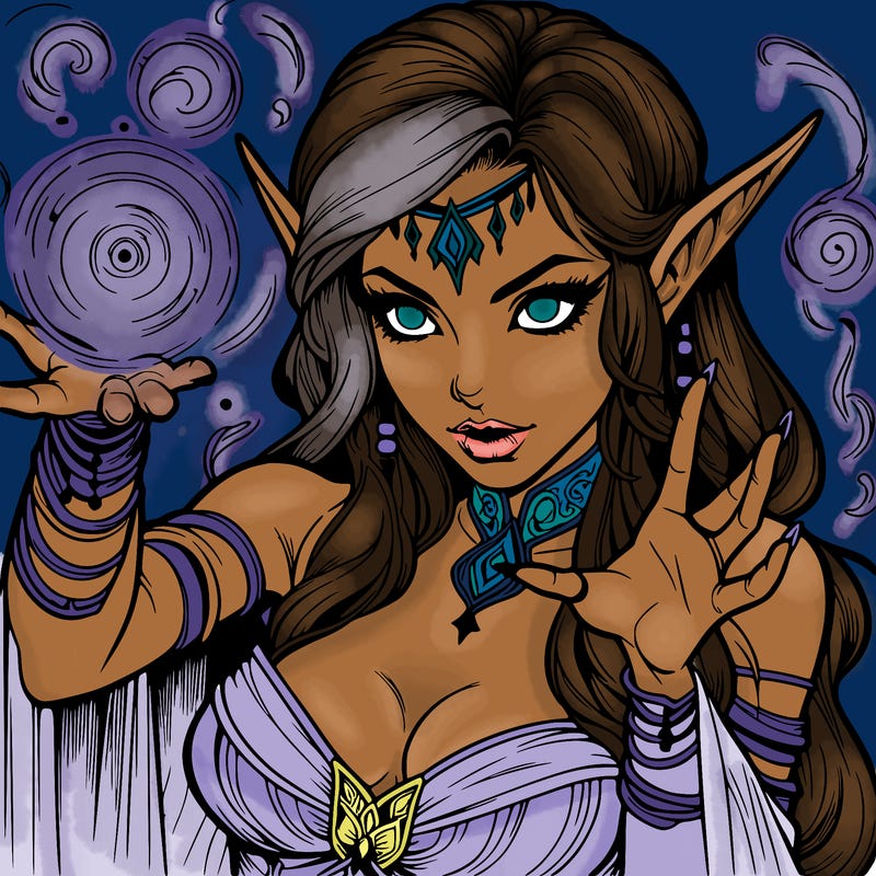 realistic scary beautiful elf sorceress casting spell