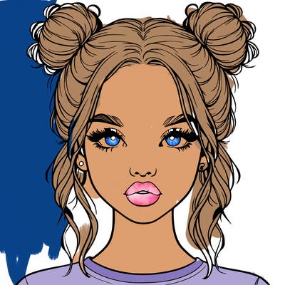 realistic girl with two buns in hair and lips