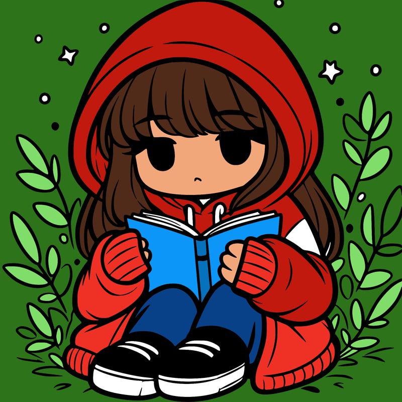 girl in oversized hoodie reading a book